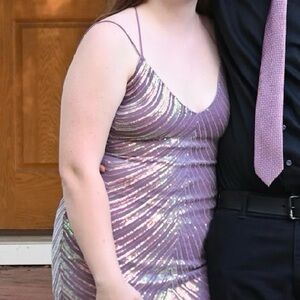 Short Purple and Gold Striped Dress